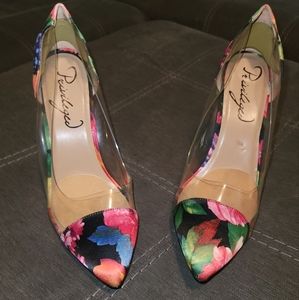 Privileged size 11 in clear shoe with a flower pattern
